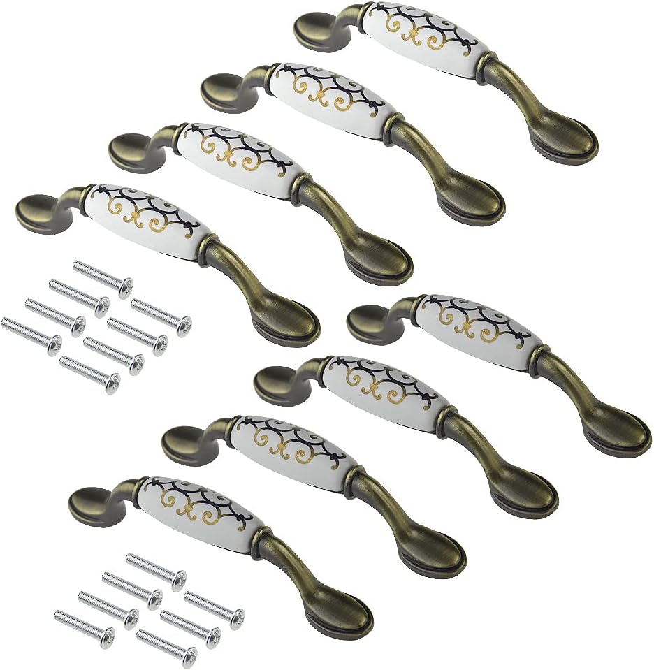 WMYCONGCONG8 PCS Ceramic Drawer Pulls Handle 3 3/4(96mm) Vintage Cabinet Pull Handle for Kitchen Cabinet Wardrobe Dresser Drawer Hardware