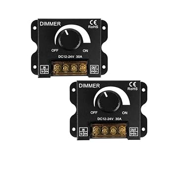 LED Strips Dimmer Switch DC12V-24V 30A PWM Dimming Controller, Regulator Brightness Knob Controller ON/Off Switch with Aluminum Housing for LED Strips Single Color Light2 Pack