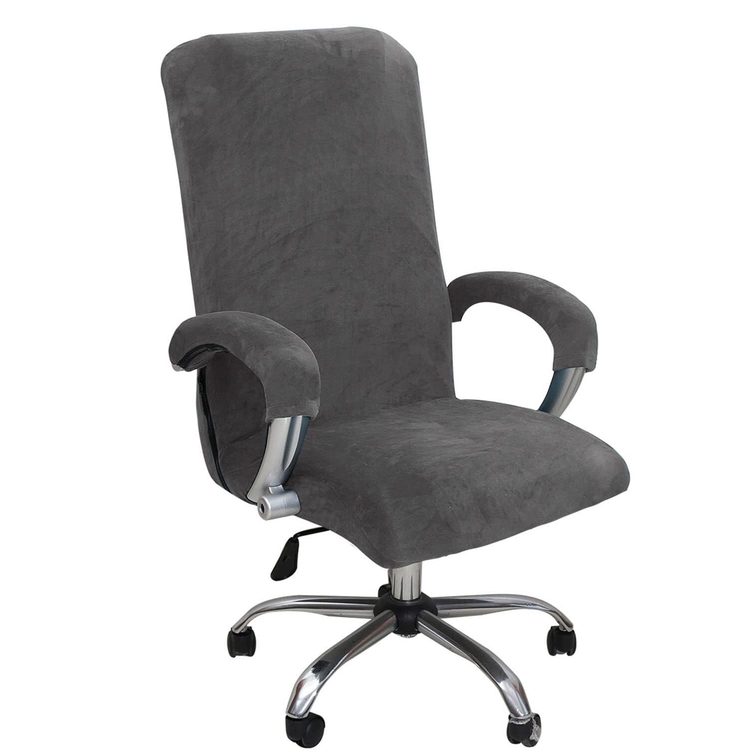 NMVAWIPT Velvet Office Chair Cover With Armrest Covers, Stretch High Back Boss-Chair Slipcover, Zipper Design(25#,Middle)