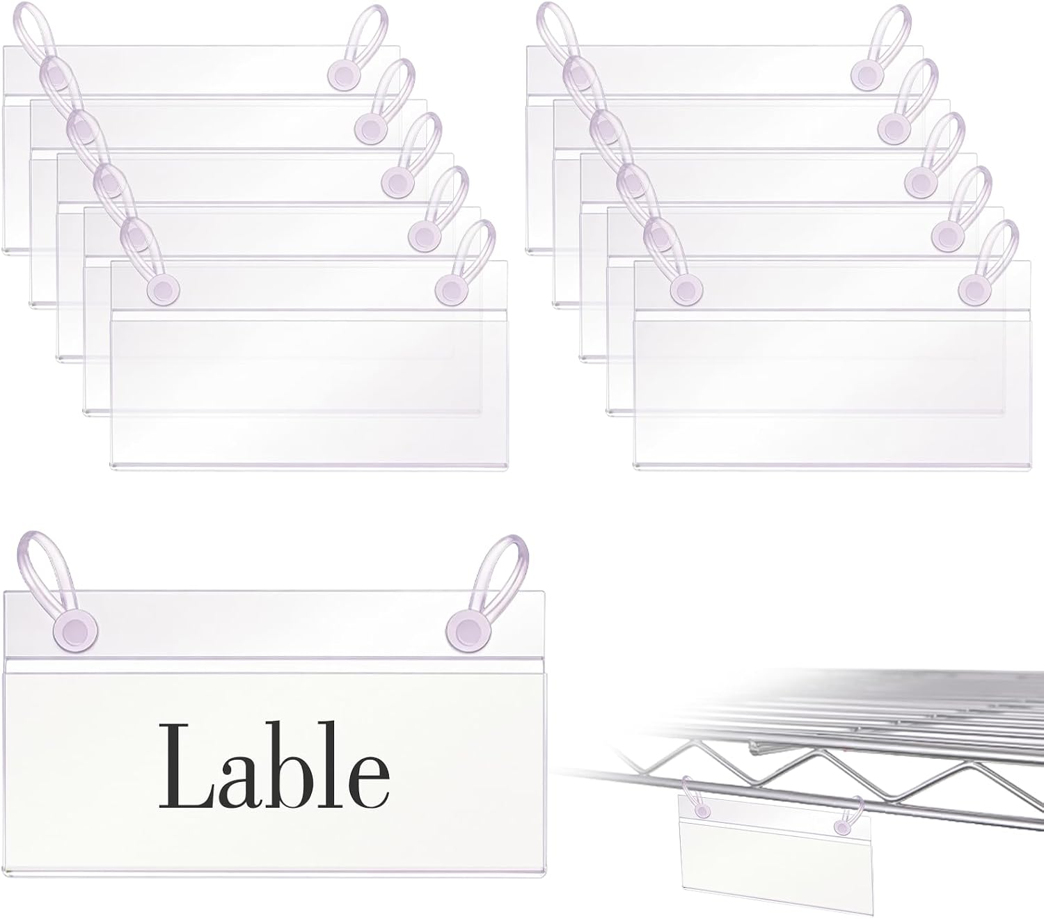ELEMGULY Basket Label Holders, 20PCS Plastic Basket Label Clips with Easy Button Lock Design, Wire Shelf Label Holder Wire Rack Display Holder Price Sign for Home Market (20pcs Label Paper Included)