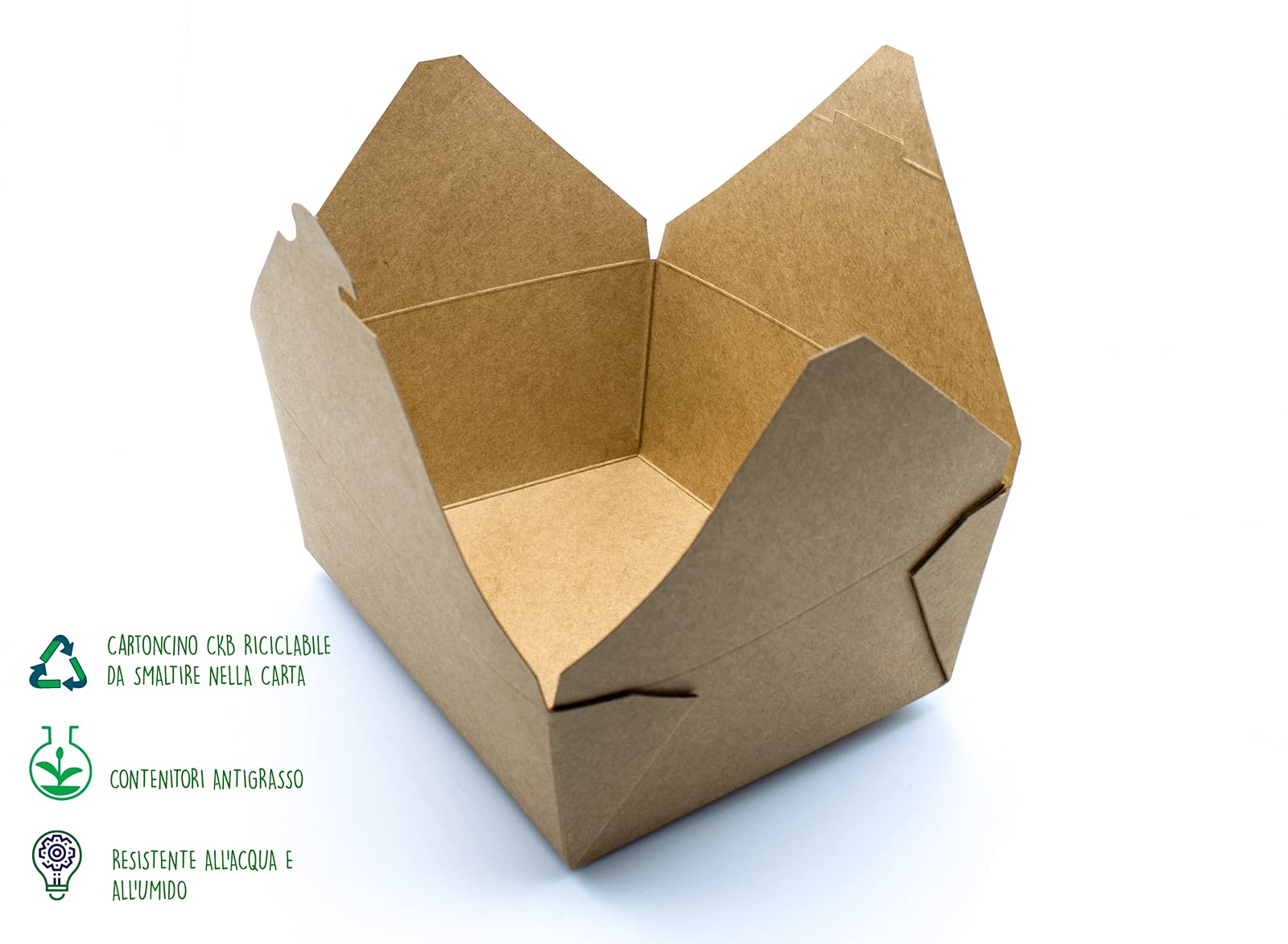 Contenitore Alimenti Kraft CKB, Cartone 200pz, con Coperchio, per Alimenti Fritti, Monoporzione, Antigrasso, Biodegradabile, Fingerfood, Take Away, 197x90x75