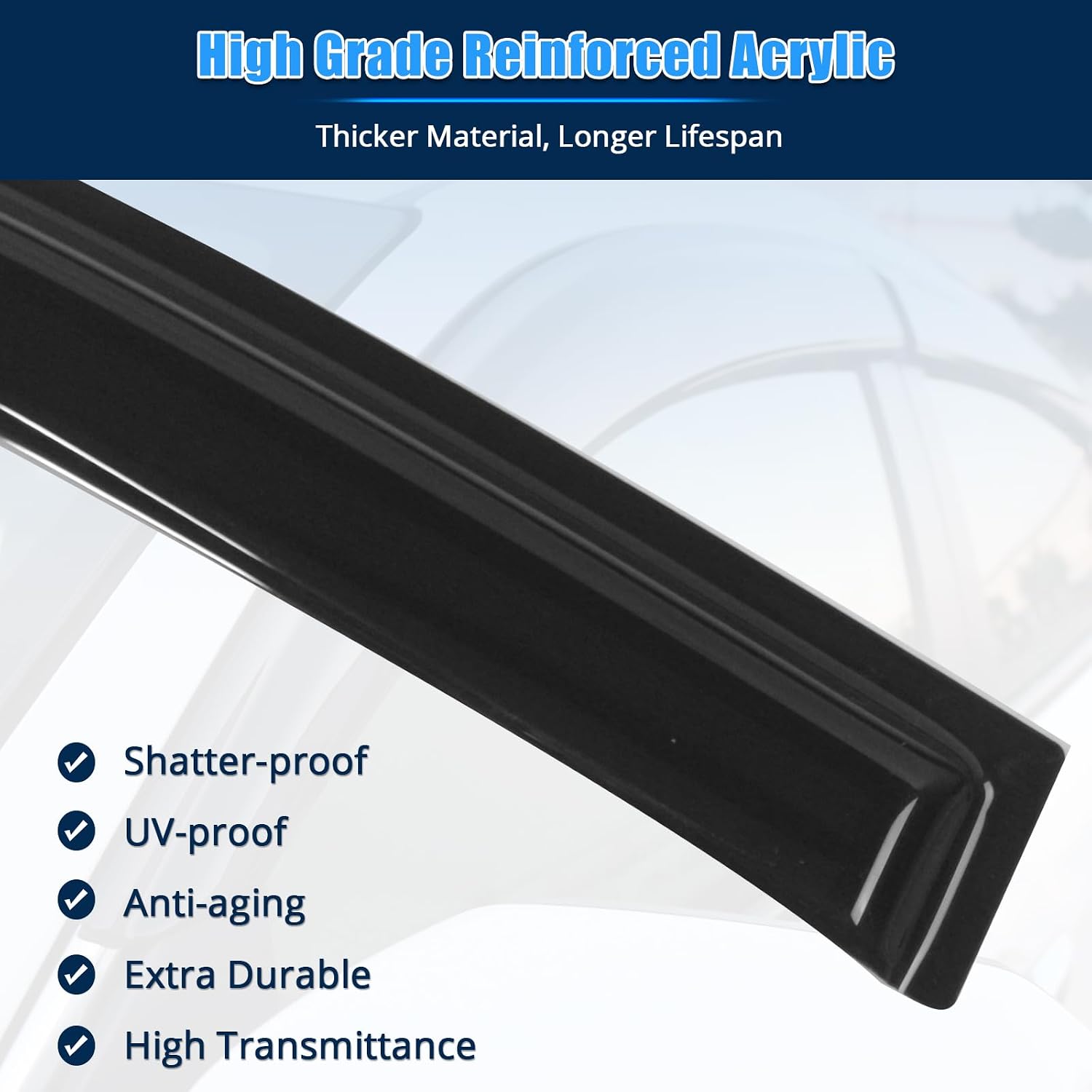 FREEMOTOR802® Tape-on Side Window Visors Wind Deflectors Rain Guards Vent Visors, Compatible with 2003-2007 Cadillac CTS, Slim Style Smoke Tinted Acrylic 4 Pieces