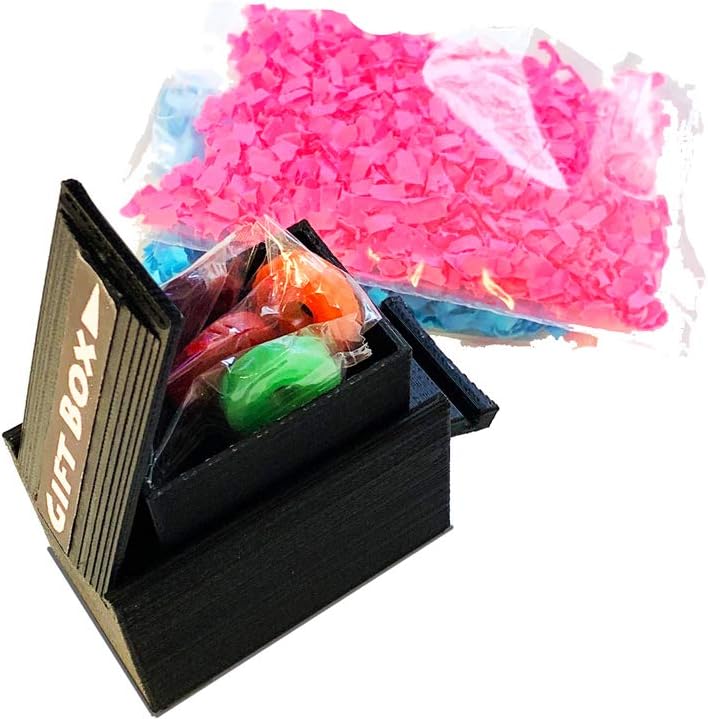 Prank Gender Reveal Exploding Gift Box with Free Candy Blue and Pink Confetti Prize Inside Reusable Blindside (1 Box)