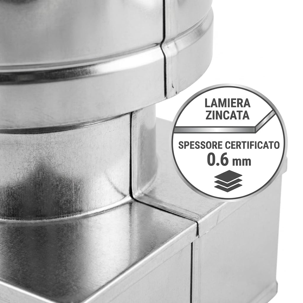 MAKA Comignolo a Botte Quadro, Terminale per Canna Fumaria Camino Stufa a Legna Pellet e Gas, Cappello Antipioggia Aspirafumo Base Quadra (370x370 mm - Zincato)