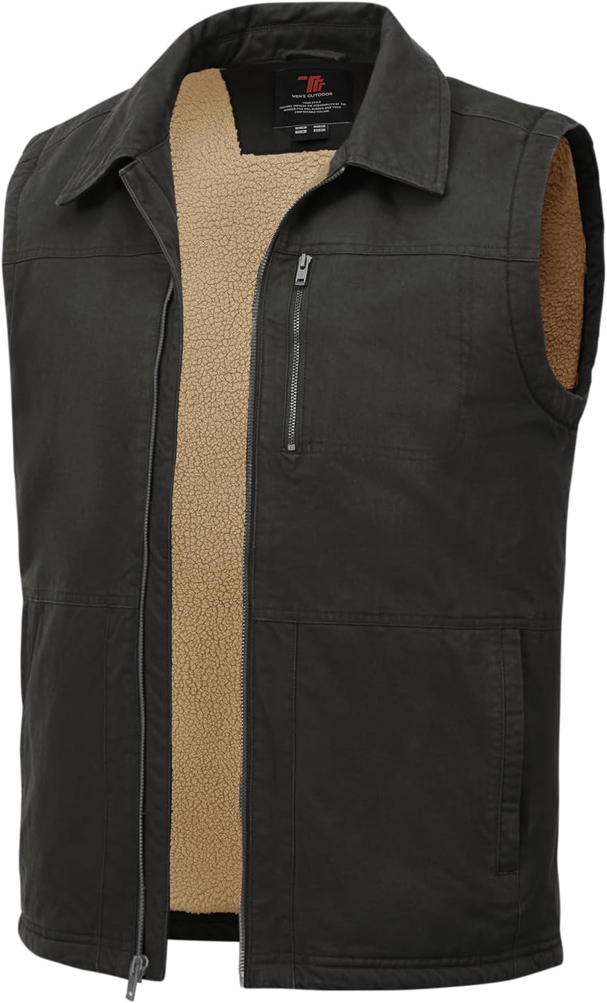 TBMPOY Men's Winter Vest Casual Sherpa Fleece lined Full Zip Lightweight Vest Outerwear Warm Cotton Travel Jackets