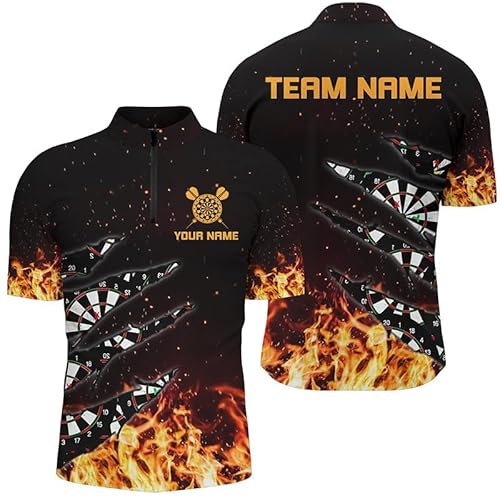 Outfitsuche Personalised Fire Flame Dart Board Polo Shirt for Men & Women | Custom Darts Player Jersey Performance Unisex Quick-Drying Shirt T1271 Multicolour