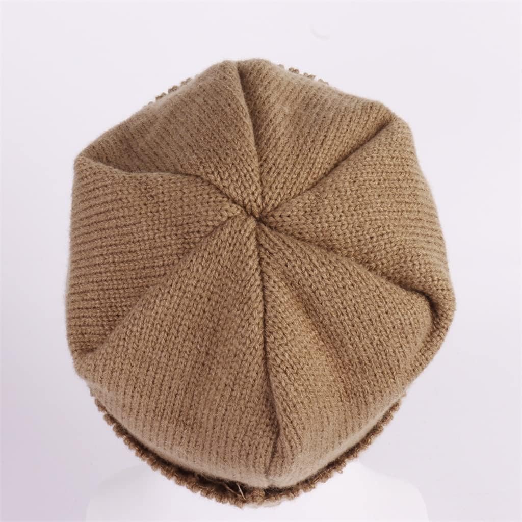 VIDI Outdoor Newsboy Winter Hat Soft Warm Earflapthick Knitted Brim Beanie Daily Cap with Visor