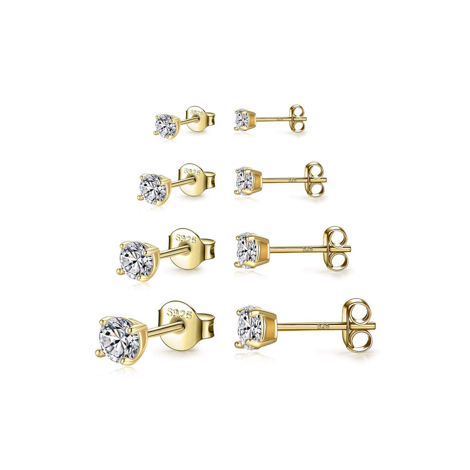 925 Sterling Silver Stud earrings Set | White Gold Plated Hypoallergenic Stud Earrings | Cubic Zirconia Stud Earrings for Women (2mm,3mm,4mm,5mm,6mm,7mm) 8 CZ colors options