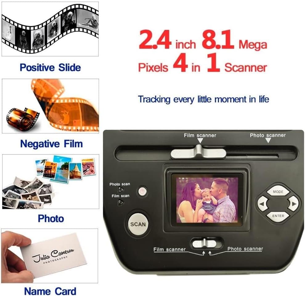 Portable Film Slide Photo Scanner 16MP High-Resolution Negative Convert Color with LCD Screen