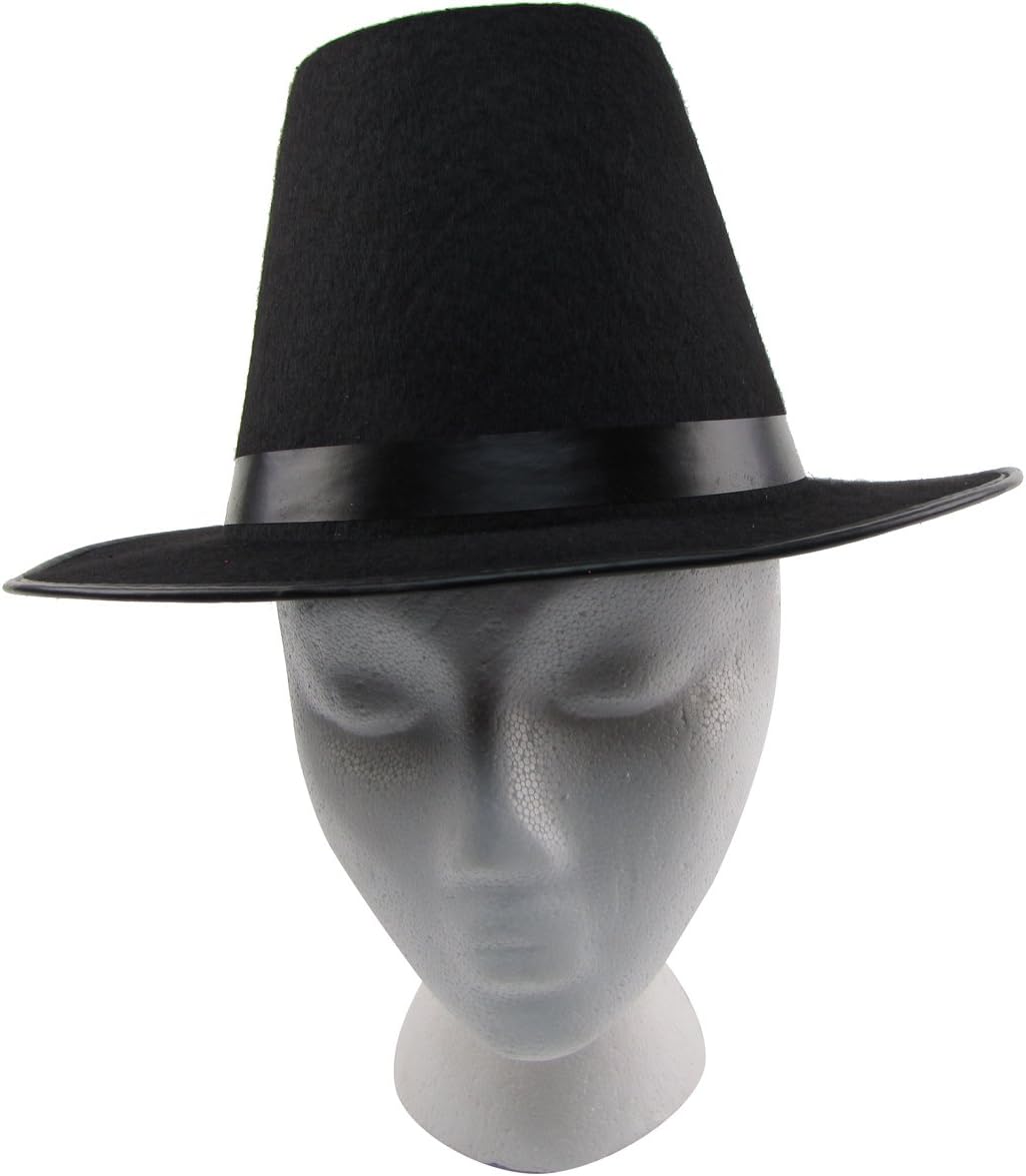 Treasure Gurus Colonial Pilgrim Puritan Tall Black Wide Brim Hat Thanksgiving