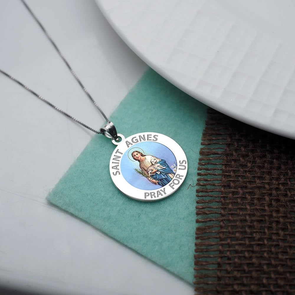 PicturesOnGold.com Saint Agnes of Rome Round Religious Color Medal - 3/4 Inch Size of a Nickel -Sterling Silver - Image 6
