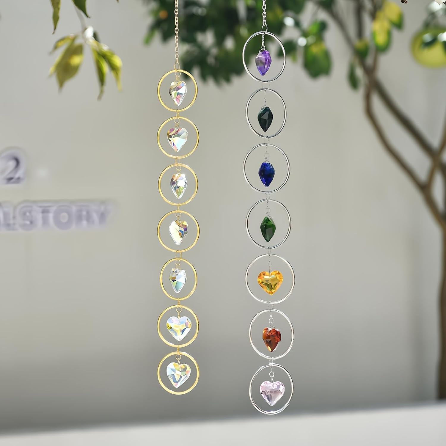 7-Chakra Crystal Suncatcher, 30mm Love-Shaped Crystal Balls Wind Chimes, Hanging Rainbow Makers, Chakra Window Ornament, Garden Decoration (Multi Colors)
