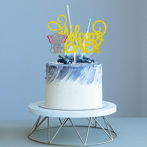 Miniatura 6 de Decoración para pastel de cumpleaños de bebé de elefante – Little Peanut Baby Shower Gold Glitter Cake Supplies Elephant Welcome Baby It's a Girl
