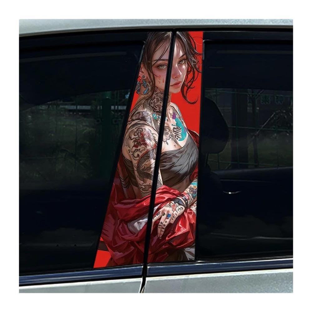 Decorative Items 2pcs Tattoo Female Samurai Car Center Pillar Sticker B Pillar Protective Film Decoration(E)