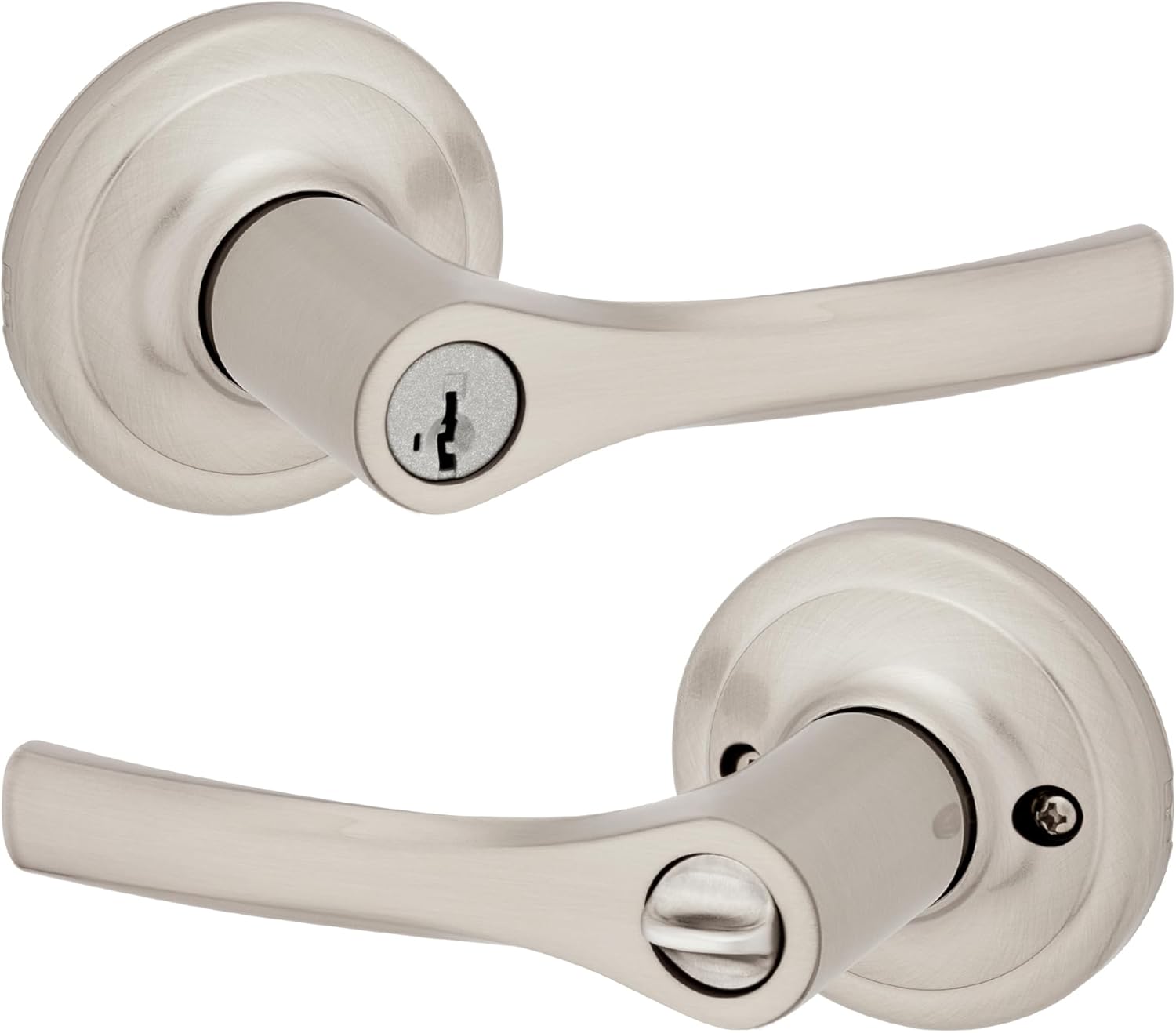 Kwikset Henley Entry Door Handle with Lock and Key, Secure Keyed Reversible Lever Exterior, For Front Entrance and Bedrooms, Satin Nickel, Pick Resistant Smartkey Rekey Security and Microban Kwikset Henley Entry Door Handle with Lock and Key, Secure Keyed Reversible Lever Exterior, For Front Entrance and Bedrooms, Satin Nickel, Pick Resistant Smartkey Rekey Security and Microban