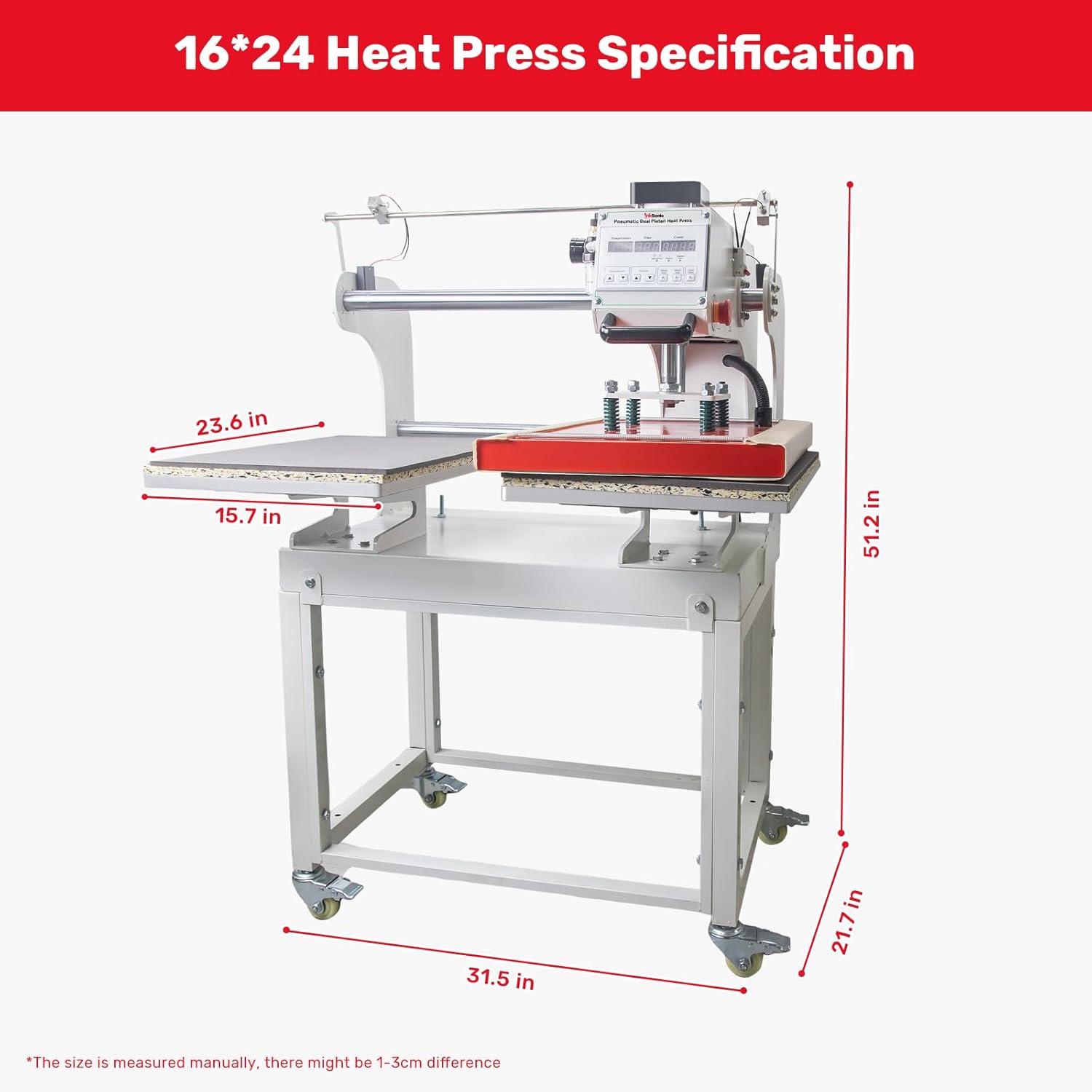 InkSonic 16x24 Inch Large Auto Pneumatic Dual Heat Press Machine, Sliding Side Commercial 40x60cm Heat Press, for DTF & Sublimation Transfer T-Shirt with Laser Positioning & Movable Stand