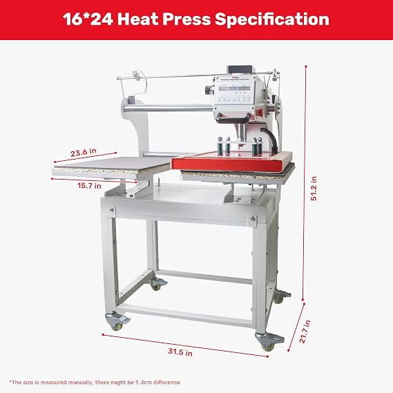 InkSonic 16x24 Inch Large Auto Pneumatic Dual Heat Press Machine, Commercial Sliding Side Heat Press, for DTF & Sublimation Transfer T-Shirt & Movable Stand