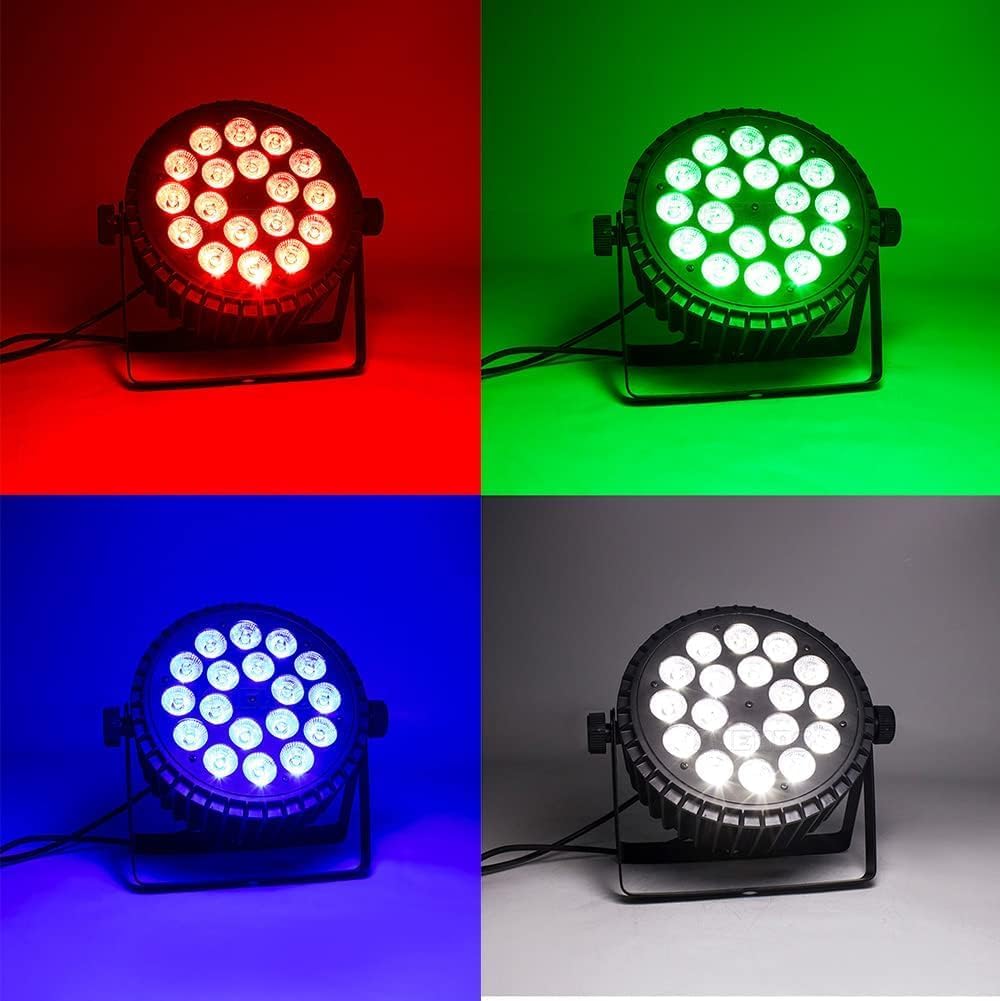 SHEHDS Par Can Stage Lights LED 18x12W RGBW 4in1, Wash/Strobe Effect, DMX512 Uplights Aluminum Shell, with Sound Activated Party Lights for Christmas Halloween Disco Club Wedding - 4 Pack