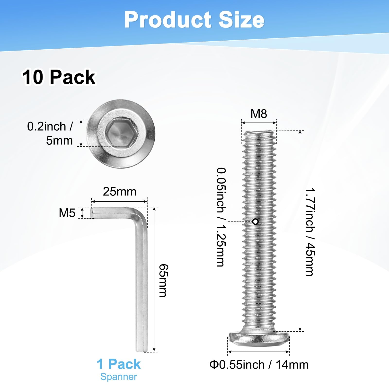 M METERXITY 10-Pack Flat Head Socket Cap Screws - Image 3
