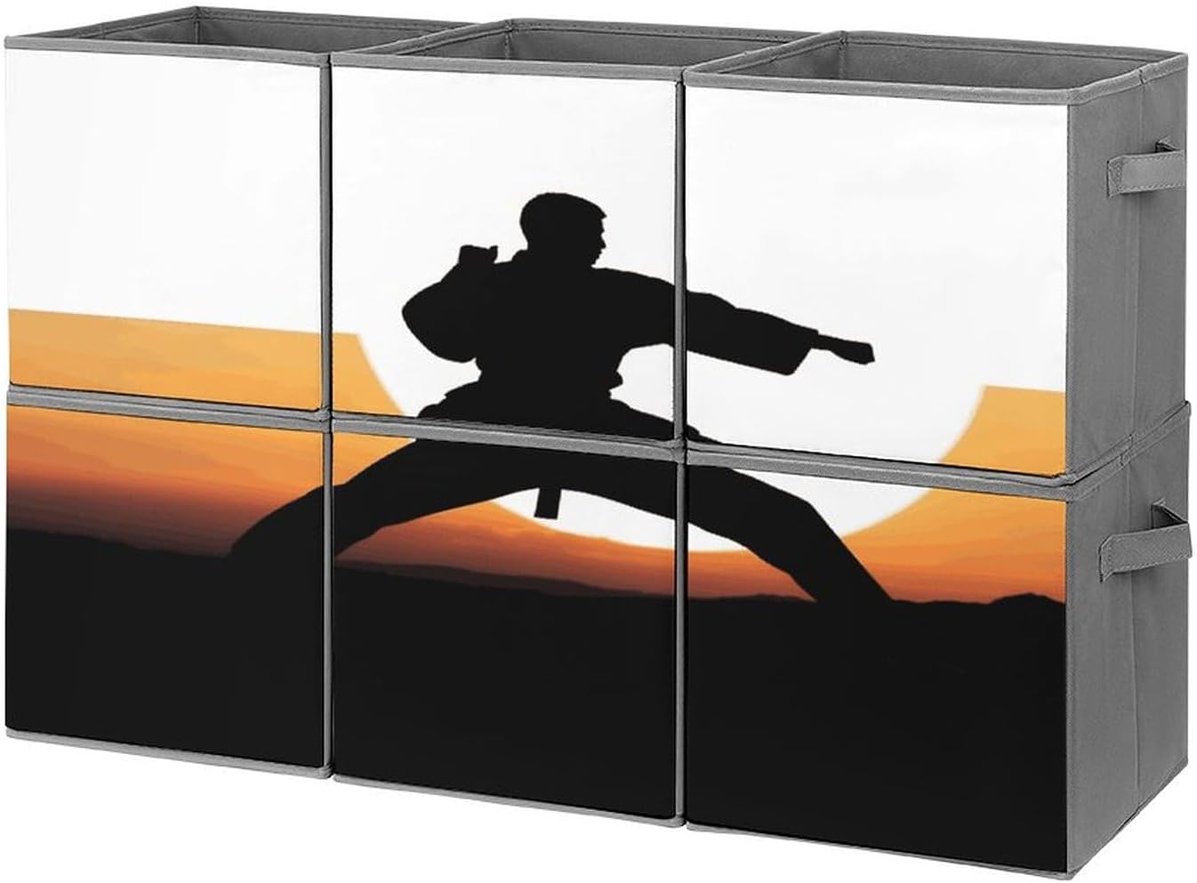 Multi Use Organizer Bins, Karate Silhouette Printed Storage Bins, Foldable Storage Baskets Are Suitable For Bedrooms, Offices, And Cars