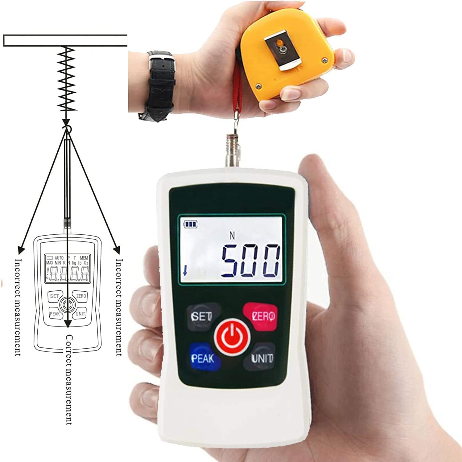 Digital Force Gauge 500N Push Pull Gauge Portable Force Meter with Units N LB Kg Oz for Electronic appliances Construction Hardware Push-Pull Load Insertion Fishing Gear Detection