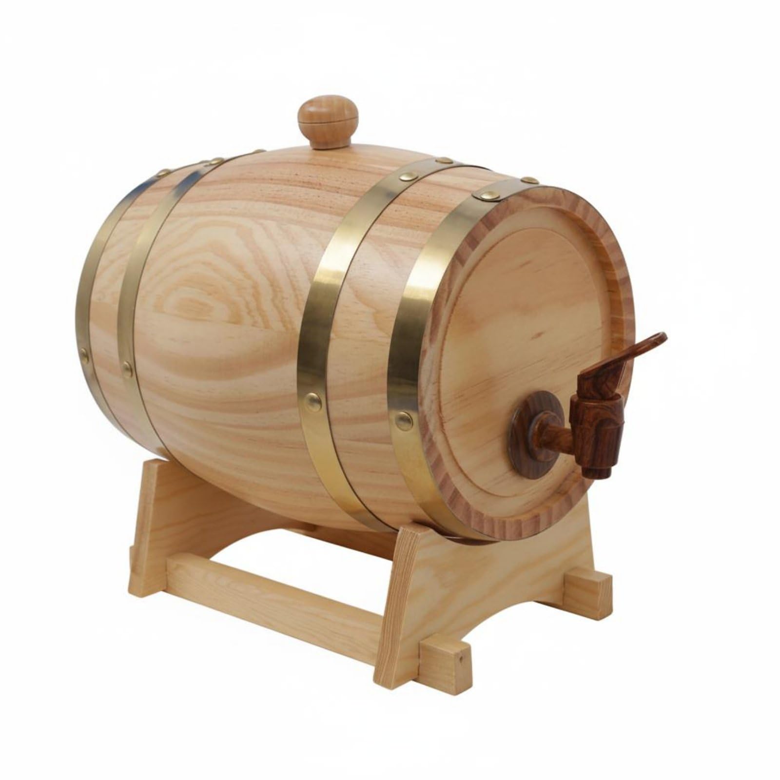 Barril de Vino Barrica Cask de Mesa con Grifo Madera de Robusta y Bandas Metálicas para Servir U Otras Bebidas Adecuado para Cueva Masculina Jardín Bar Doméstico, 3L