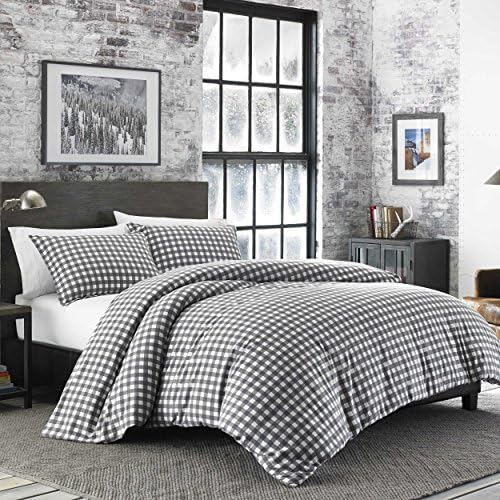 Eddie Bauer - Twin Comforter Set, Reversible Cotton Bedding with Matching Sham, Home Decor for Colder Months (Preston Grey, Twin),Grey/White