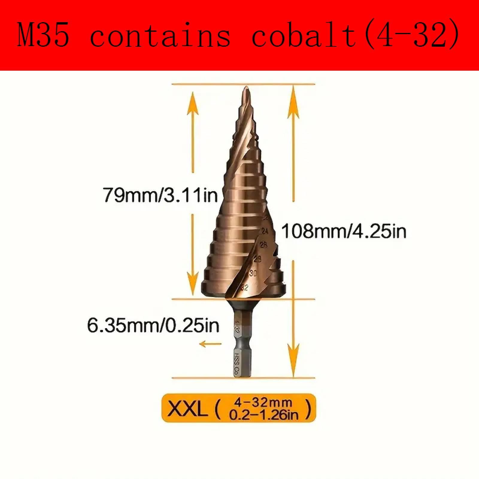 4-12/4-20/4-32mm M35 Kobalt Wiertło stopniowe stożkowe HSS-co Wiertło HSS spiralne Rowek trójkątny Trzonek do stali nierdzewnej (4-32MM)