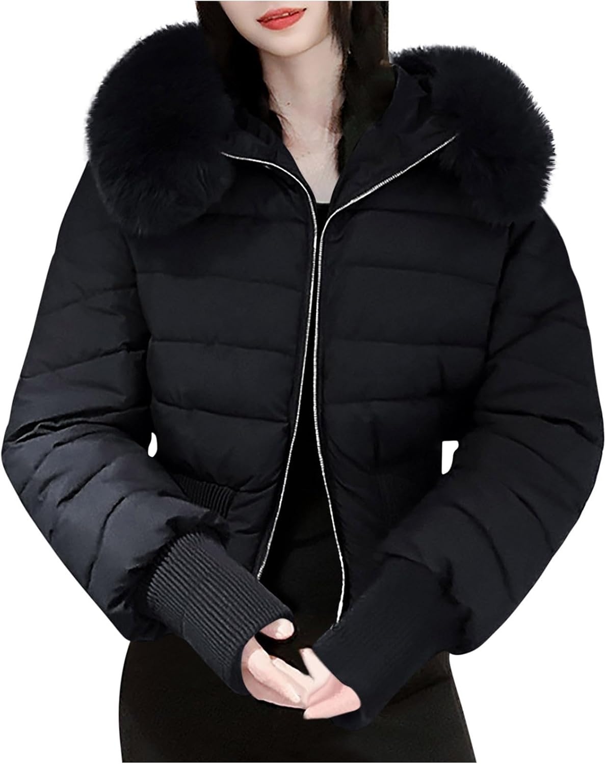 Lmdudan 2025 Womens Winter Warm Down Coat Quilted Parka Jacket with Pockets Oversized Puffer Outwear with Faux Fur Hood