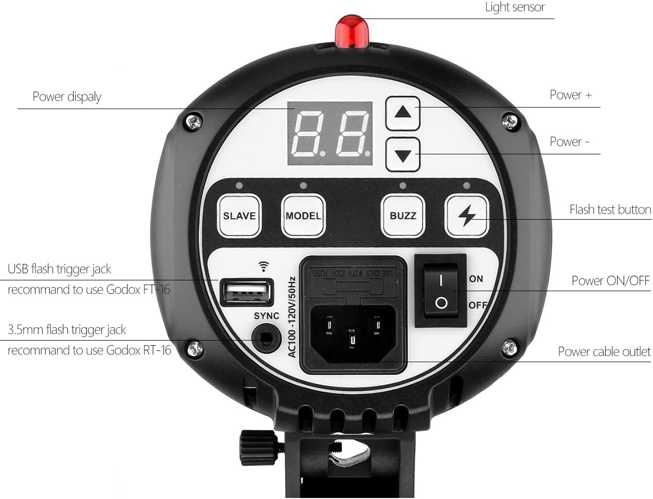 Godox E300 Monolight Studio Flash Strobe Light for Phototgraphy, 300W Photoshoot Strobe Lighting, GN 58 Daylight Flash Dimmable, 75W Modeling Lamp, Recycle Time 0.3-2s, AC 110V