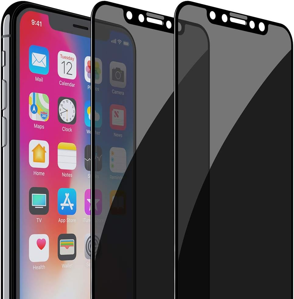 Privacy Screen Protector for iPhone X Xs [Full Coverage] Tempered Glass (2-Pack)
