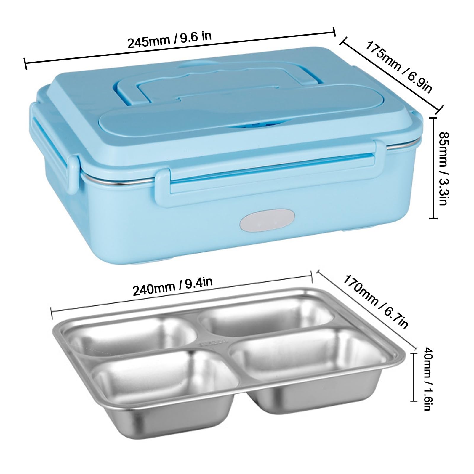 Fiambrera térmica portátil de acero inoxidable con 3 compartimentos y cubiertos, ideal para el trabajo, el coche, el camión o el hogar. Calentador de alimentos portátil de 1,2 litros con bol