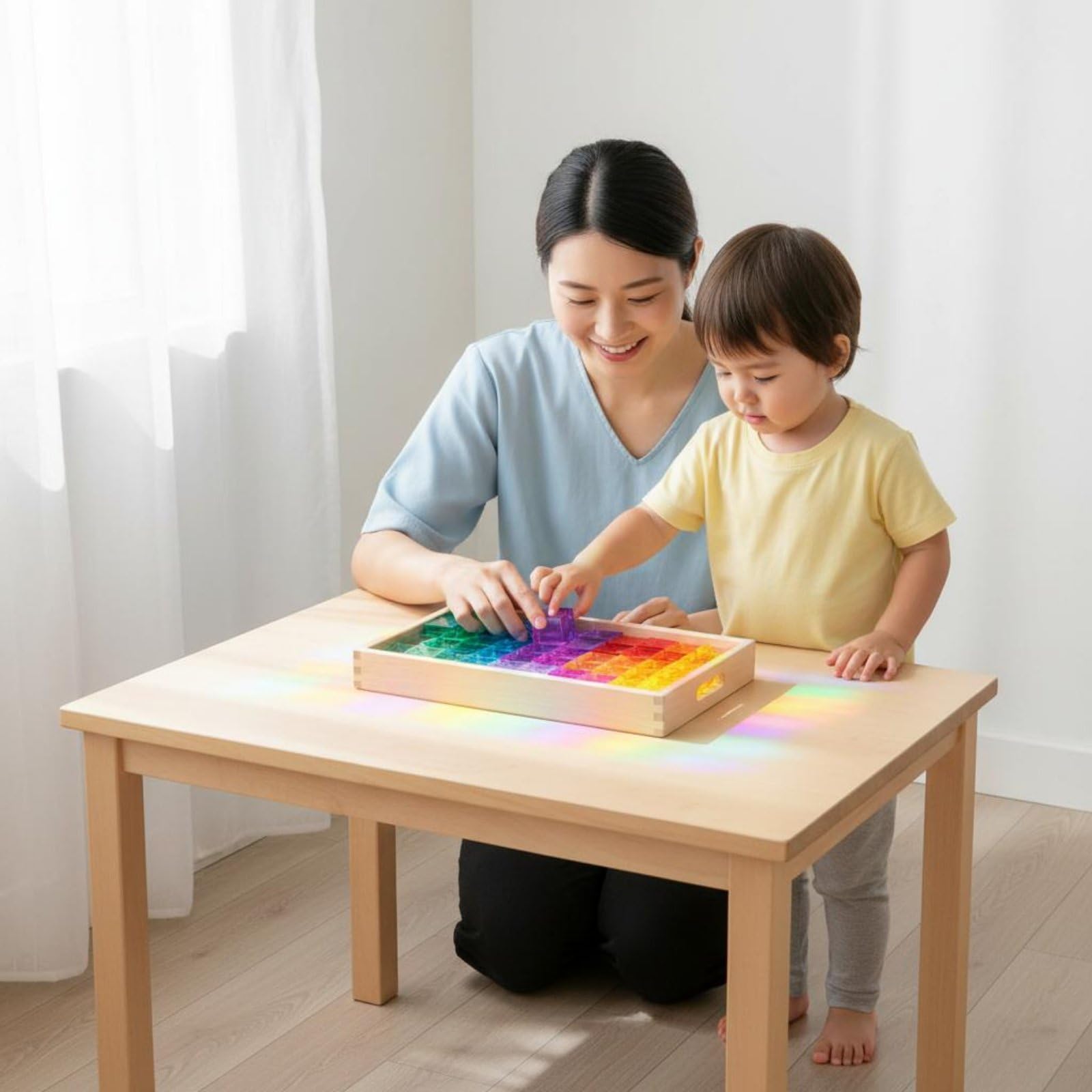 Children Sensory Blocks Set Didattico con Blocchi Sensoriali Tavola Cromatica Pannello Trasparente Gioco di Confronti in Acrilico E Legno Adatto a