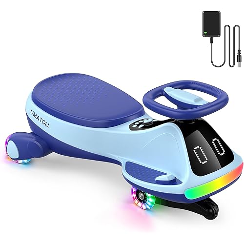 Umatoll 12V Electric Wiggle Car for Kids with Pedal, Display, Rechargeable Battery, LED Light, Bluetooth, Light-Up Wheels, Anti-Rollover, 2 Speeds, Ride on Toys, Birthday Gifts for Age 3+, 150Lbs