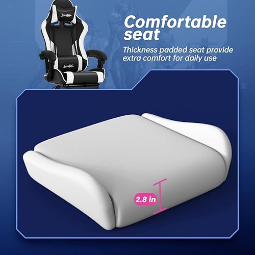Miniatura 7 de Silla de oficina para videojuegos, silla de escritorio con reposapiés, soporte lumbar, reposacabezas y reposabrazos, giratoria, ergonómica, para
