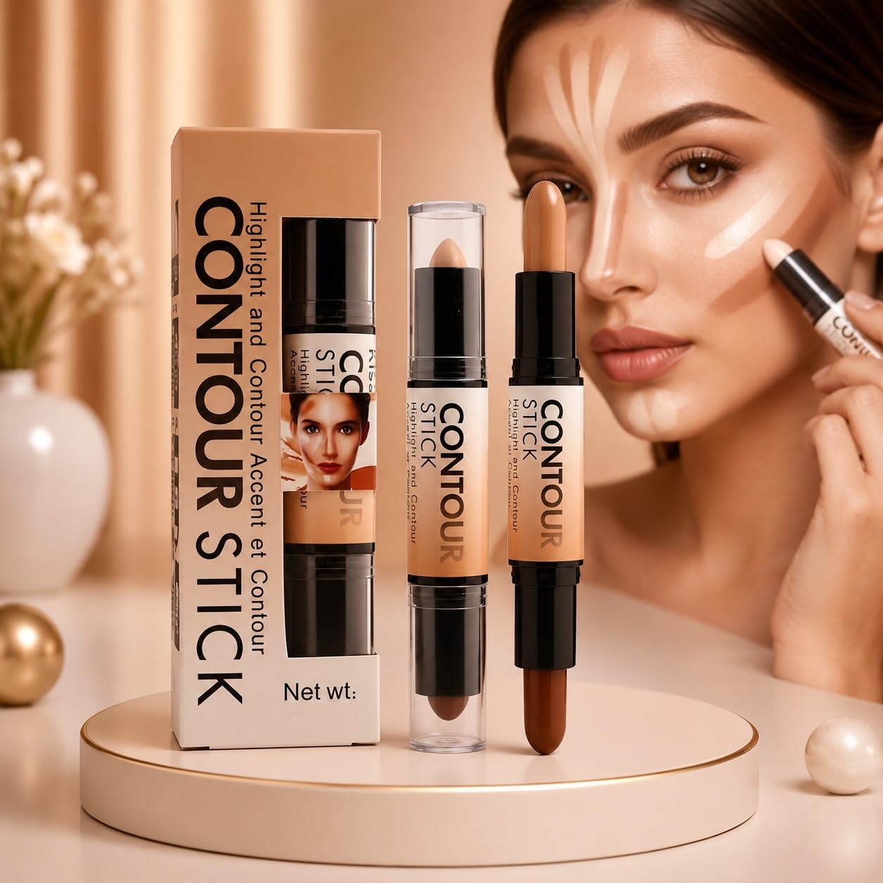 Contour Stick Highlight and Contour Accent | Double-Ended Stick, Highlighter Included, Face Sculpting, Blendable Formula, Travel Friendly-image-1