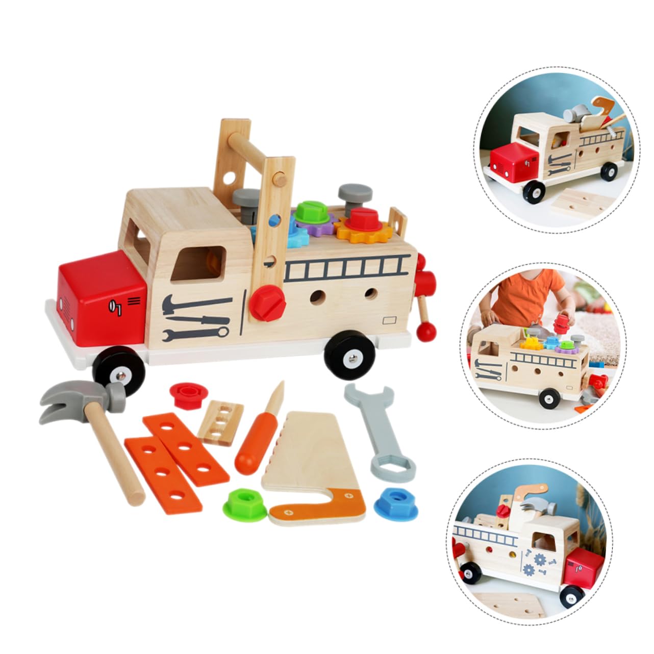 Holz Werkzeugkoffer Set für Kleinkinder Pädagogisches Lernspielzeug mit Schrauben Fördert Feinmotorik Rollenspiel Sicher und Vielseitig für Jungen und Mädchen