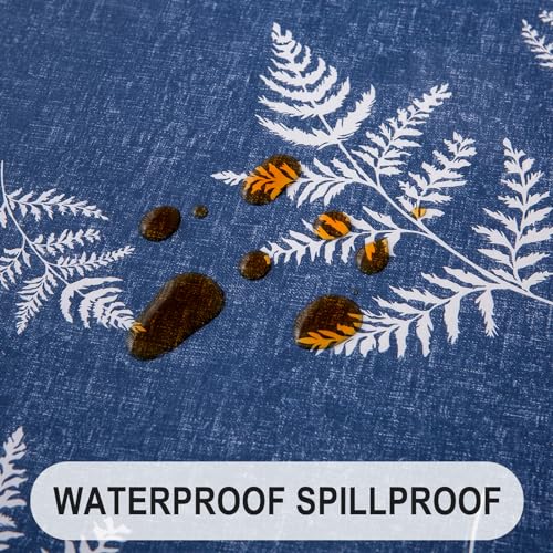 Subakvo Round Vinyl Fitted Tablecloth, Waterproof Elastic Table Covers Wipeable Flannel Backed Tablecloths for Picnic Camping Indoor and Outdoor (Leaf,Prussian Blue, Fits 45" to 56" Diameter Tables) by Subakvo - Image 3