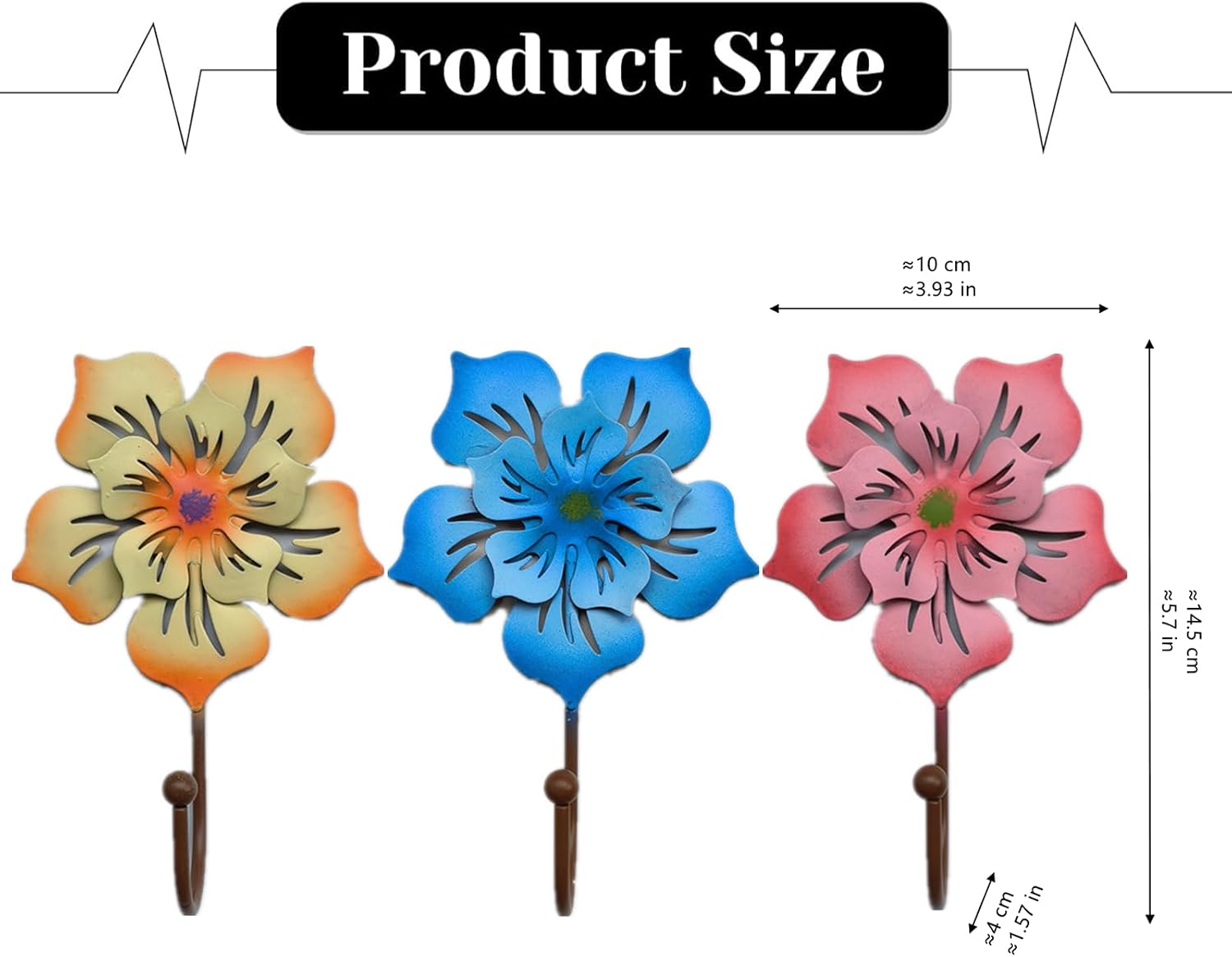 3 Pcs Decorative Metal Flower Wall Hooks | Charming Design, For Home & Office, Hanging Hats Clothes Coats Towels Backpack