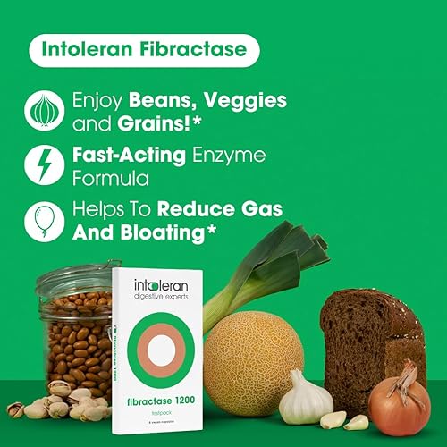 Vista 3 de Intoleran Fibractase Forte Digestive Enzymes Testpack - 6 cápsulas Suplemento para la intolerancia a los fructanos y galactanos Ayuda a digerir