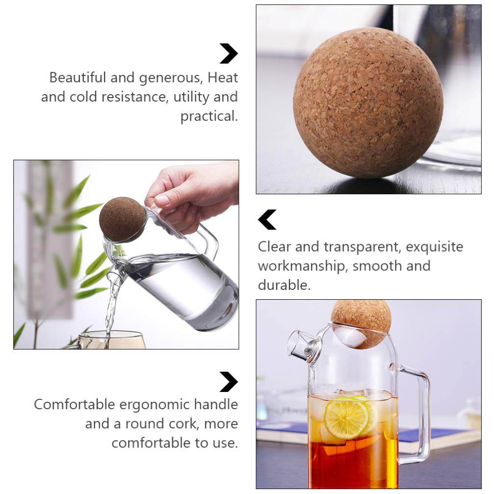 Hemoton Jarra de vidrio con corcho bola tapa de vidrio té jarra de agua jarra de vidrio té té hervidor helado jarra para uso doméstico (800 ml) transparente