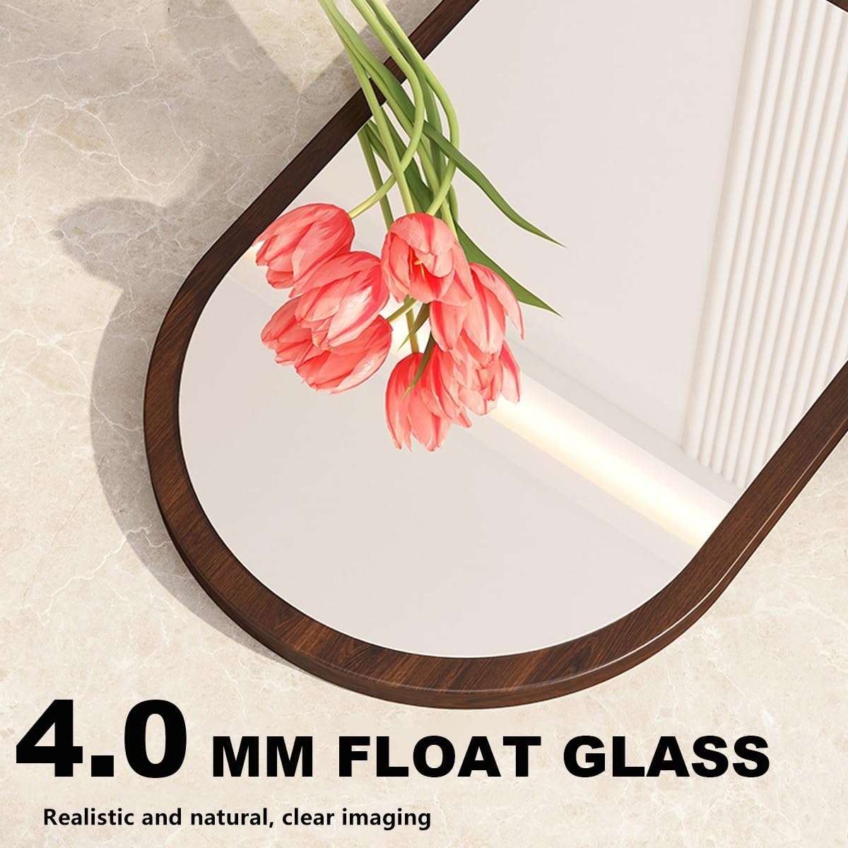 Miroir ovale mural pour salle de bain, entrée, chambre à coucher et salon - Noyer portable - Deux tailles (46 cm x 60 cm)