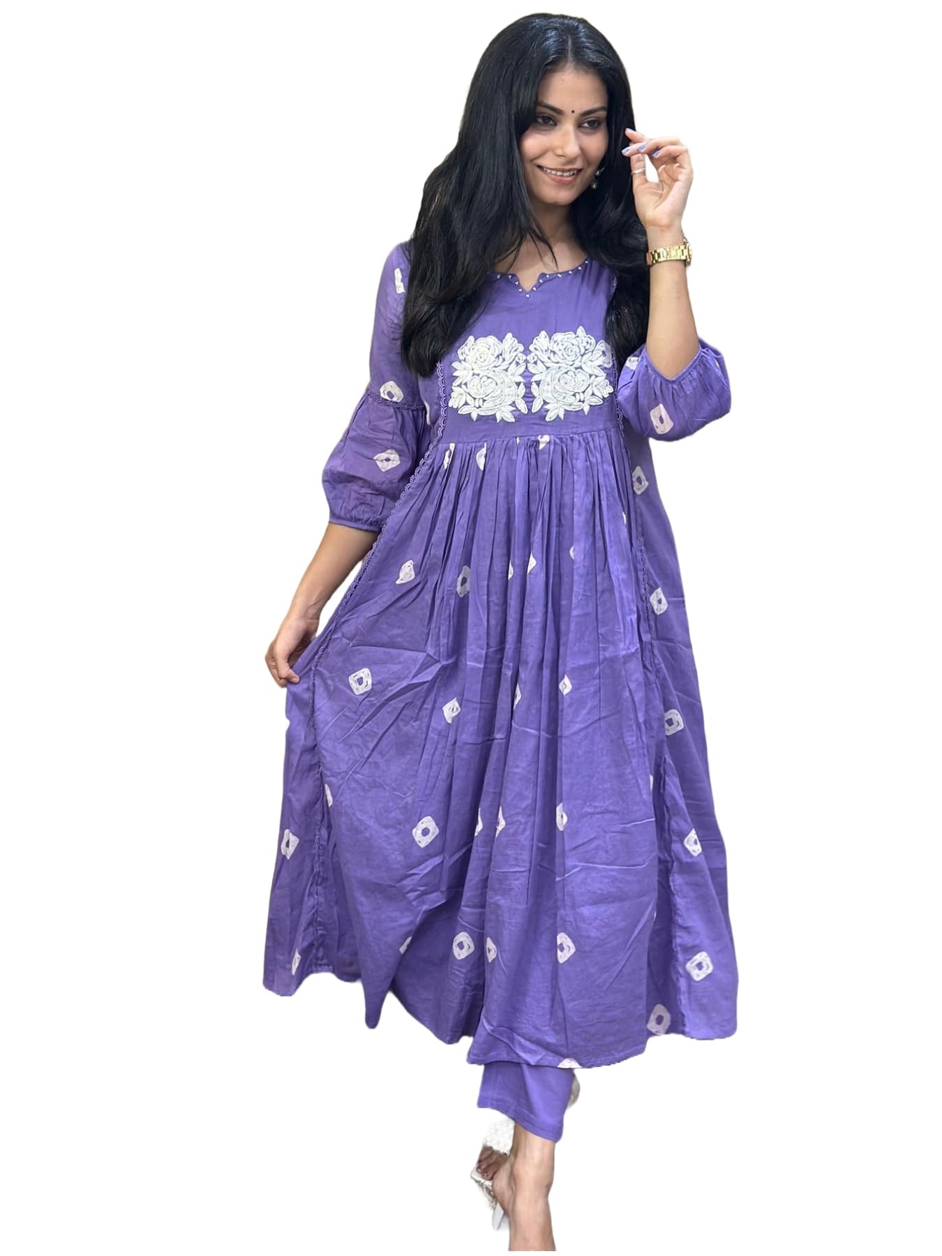 GoSriKi Women's Rayon Blend Anarkali Printed Kurta with Pant