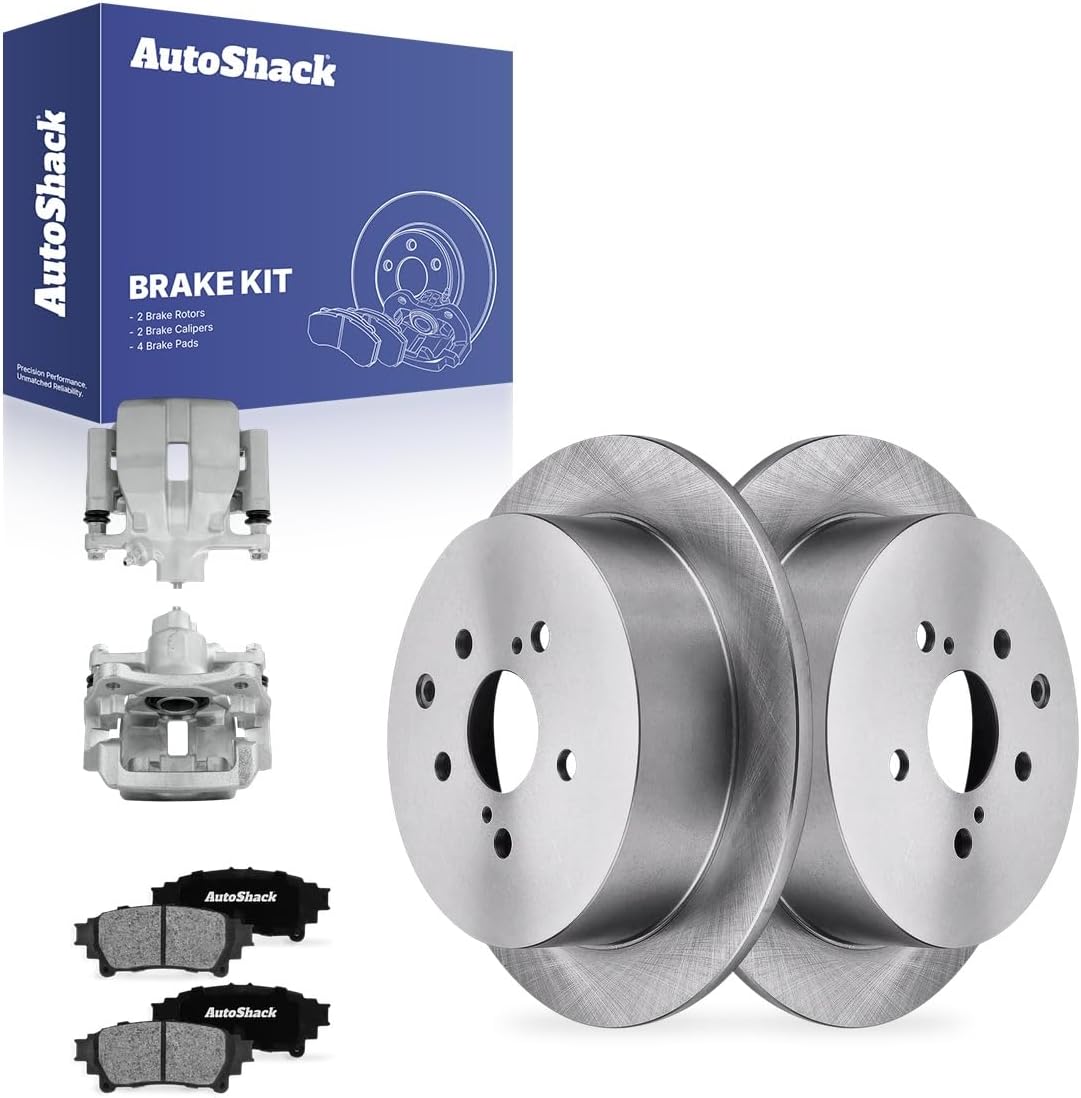 AutoShack Rear Solid Brake Rotors + Ceramic Pads + Calipers 8-PC Brake Kit Replacement for 2011-2020 Toyota Sienna 2014-2019 Toyota Highlander 2010-2015 Lexus RX350 12.17" (309 mm)