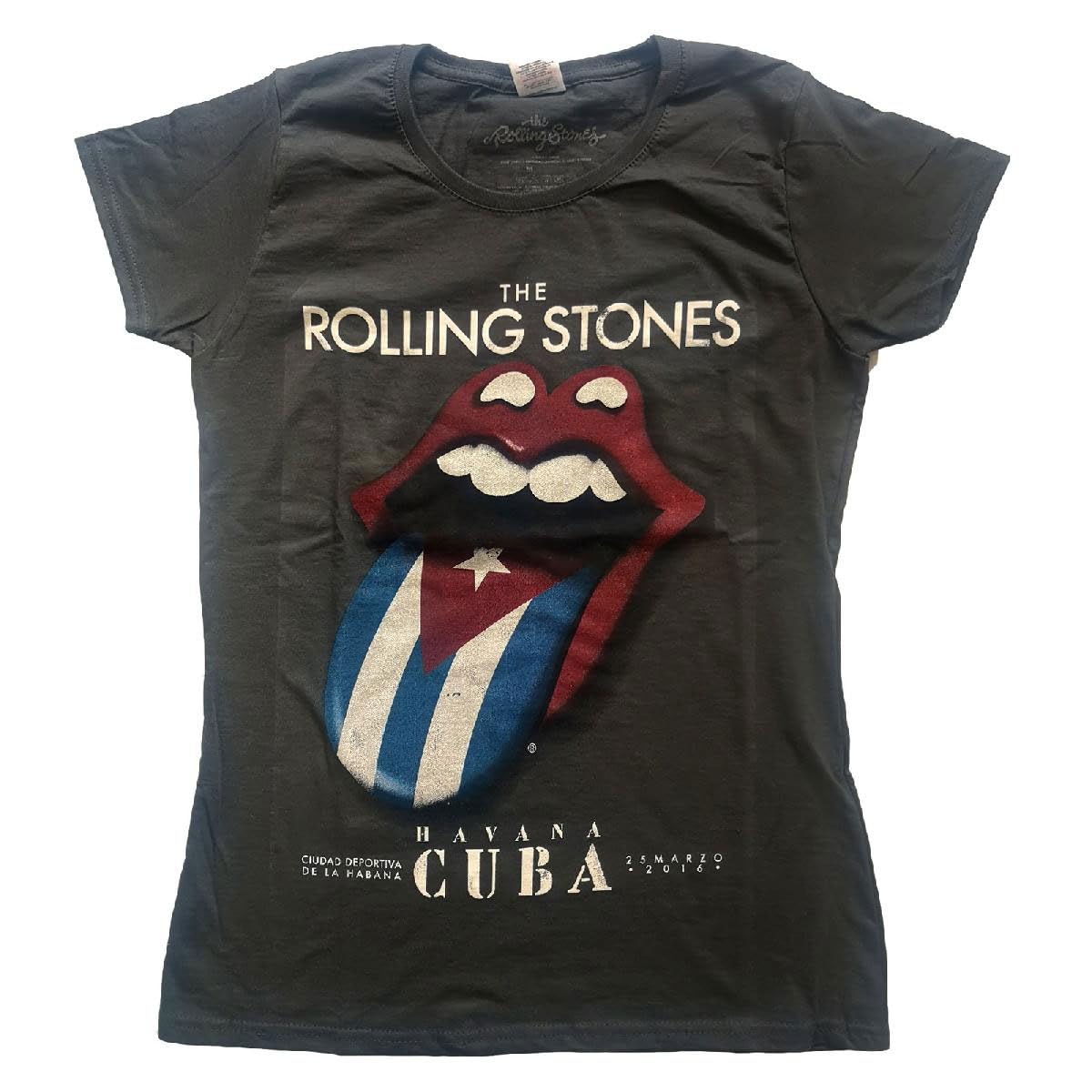 The Rolling Stones T Shirt Havana Cuba Official Womens Skinny Fit Charcoal Grey XS