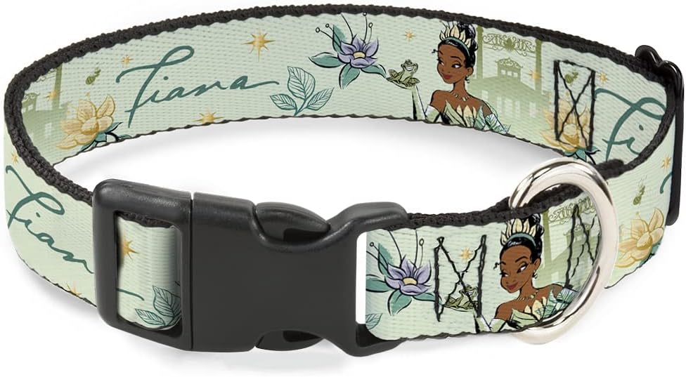 Buckle-Down Dog Collar Plastic Clip The Princess and The Frog Tiana Palace Pose with Script Green 13 to 17 Inches 1.5 Inch Wide