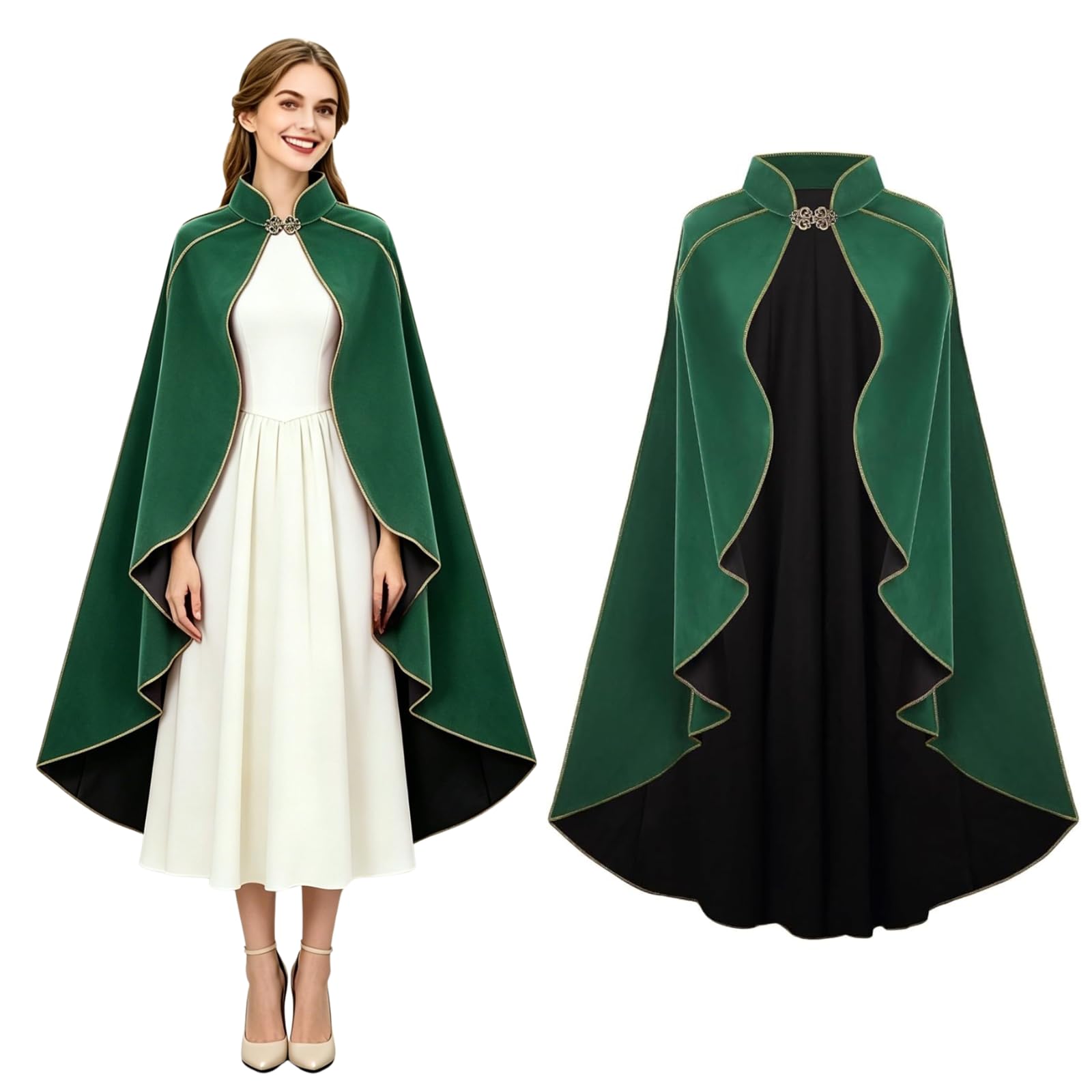 maxToonrain Medieval Costume Women Accessories,Women's Green Capes Velvet Renaissance Hooded Cloaks Halloween World Book Day Costumes Fancy Dress for Womens(Retro Green,110 CM)