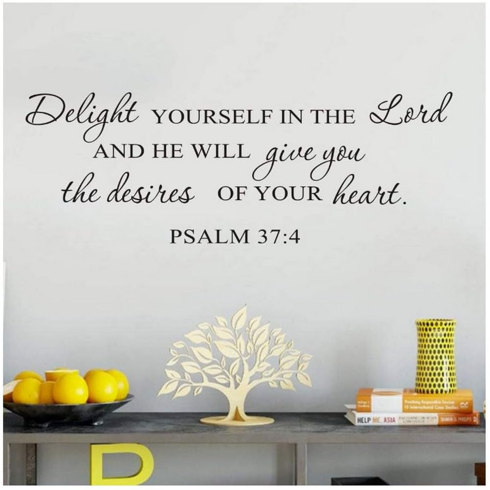 Delight Yourself in The Lord Vinyl Bible Verse Wall Sticker Joshua Psalm Wall Art Inspirational Quotes and Saying Home Decor Mural Sticker (YU50 Delight Lord 42X118CM)