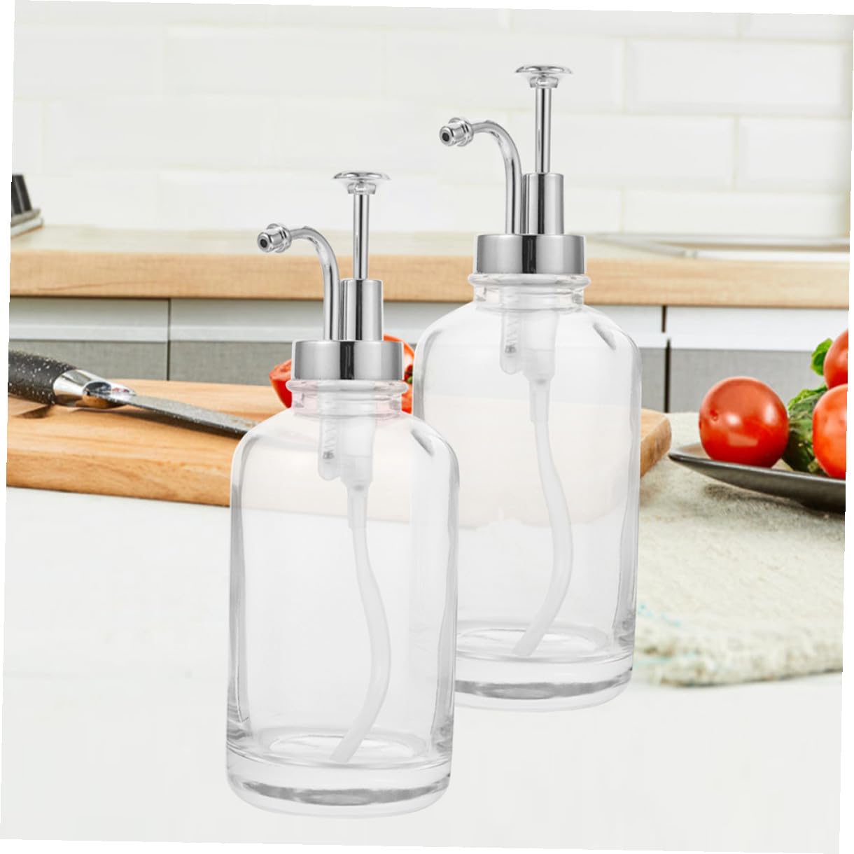 Distributeurs de Sirop de Café et Fonction Anti-gaspillage Lot de 2 en Verre Design Unique Pompe en Acier Inoxydable 500ml Cuisine Élégante