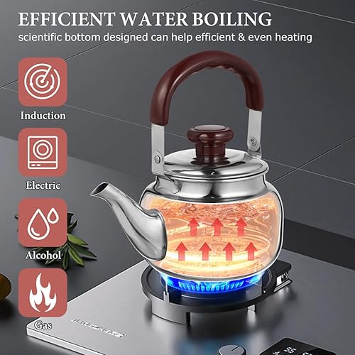 Miniatura 2 de LIFKOME Hervidor de té tradicional de acero inoxidable resistente con parte inferior sándwich y manejo especial de tacto fresco, acabado de espejo,